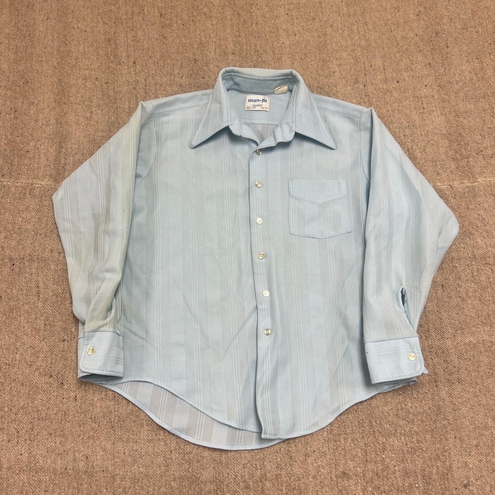 Vintage Campus Button Up Shirt Mens Large Blue 1970s Long Sleeve Man Fit